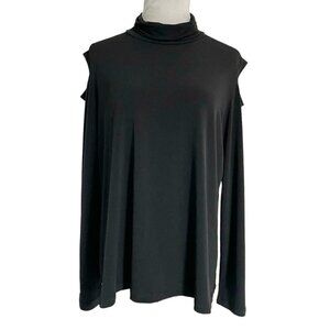Clara Sunwoo 1X  Top Blouse Black Cold Shoulder Plus Size Slinky Liquid